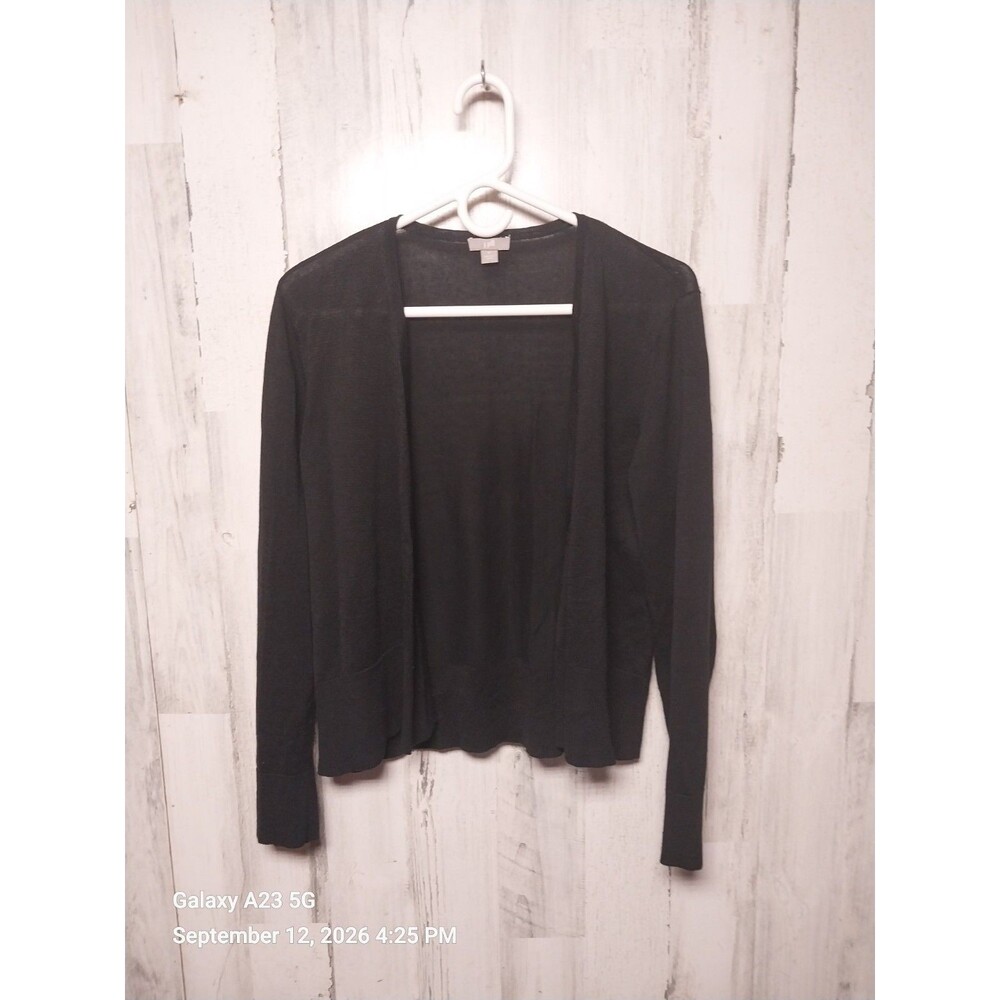 J Jill Linen Blend Open Front Cardigan Black Medium